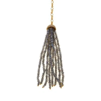 Meher's Jewelry Labradorite & White Topaz Tassel 36" Necklace Gold Plated - Image 1 of 4