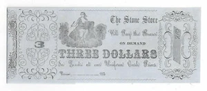 1850's Stone Store, Vernon, NY - 3 $ Scrip Note with Reciept (04872) - Bild 1 von 2