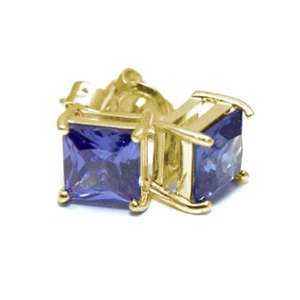 Tanzanite Stud Earrings 2.5ct Diamond Unique Princess Cut 9ct Gold - Picture 1 of 8