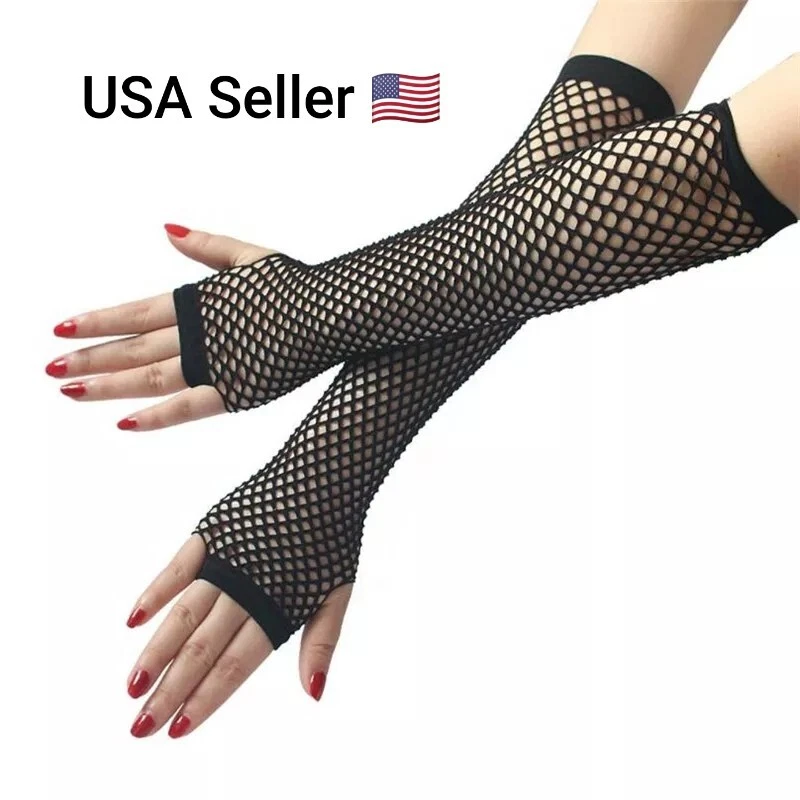 1 Pair Fashion Neon Fishnet Fingerless Long Gloves Leg Arm Cuff Party Wear Fancy - Image 1 of 4