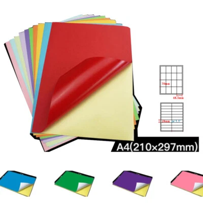 Color A4 Paper Self Adhesive Print Shipping Label Goods Mark Tags Paper Lot - Image 1 of 2