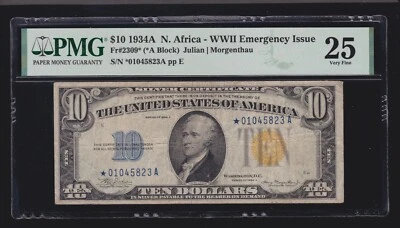 US 1934A $10 North Africa Emergency LFP #86 STAR NOTE FR 2309* PMG 25 VF (823*) - Image 1 of 2