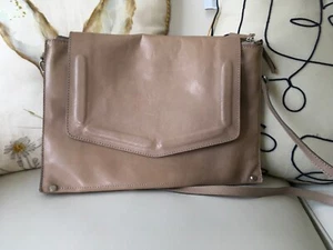 ZARA real LEATHER LIGHT BROWN LARGE CLUTCH BAG SHOULDER STRAP WRISTLET STRAP. - Picture 1 of 24