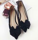 Womens Lady Faux Suede Pointy Toe Bowtie Flat Loafers Casual Shoes Plus Size