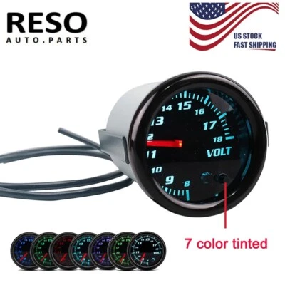 Voltage Universal Volt Meter 2" 52mm 7 Color LED 8V-16V Volt Gauge Smoke Lens - Image 1 of 4