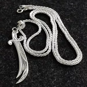 Silver Zulfiqar Pendant on Foxtail Chain Necklace Legendary Sword engraved solid - Picture 1 of 24