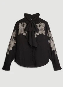 Karen Millen Velvet Applique Satin Woven Top Size 8US - Picture 1 of 5