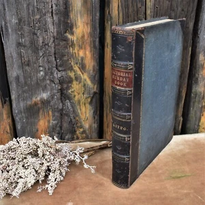 Antique 1873 Pictorial Sunday John Kitta Illustrated Prints Half Leather Book - Picture 1 of 16