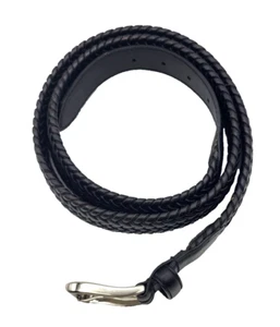 ARROW Mens Black Leather Belt Herringbone Braid Silver Buckle Size 38 - Picture 1 of 5