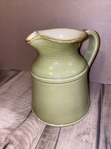 Made in Italy For Crate & Barrel Milk Jug Pitcher Green Yellow Glazed 32 Oz 6.5” - Picture 1 of 5