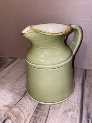 Made in Italy For Crate & Barrel Milk Jug Pitcher Green Yellow Glazed 32 Oz 6.5” - Image 1 of 4