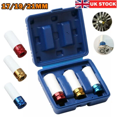 Alloy Wheel Nut Socket Thin Wall Deep Impact Socket Kit 17mm 19mm 21mm 1/2"drive - Image 1 of 4
