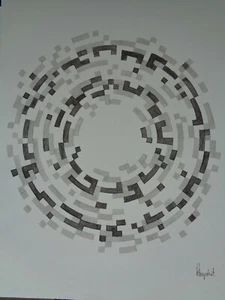 OP-Art Grafik Zeichnung, Geometrische Komposition, "MYSTIK V", Burgschat - Bild 1 von 2