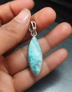 Natural Larimar Gemstone Marquise Shape Pendant 925 Sterling Silver Fine Jewelry - Picture 1 of 4
