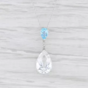 Nuevo Cristal Cuarzo Topacio Azul Colgante Lágrima Collar 14k Oro Blanco 45.7cm - Imagen 1 de 4