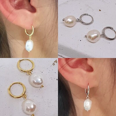 Classic Feminine Dangle Freshwater Pearl Hoop Earrings - image 1 of 3