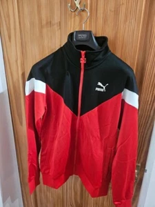 Chaqueta deportiva Puma retro roja y negra para hombre talla pequeña informal deportiva cremallera completa nueva - Imagen 1 de 4