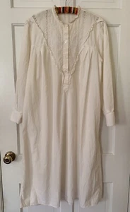 Vtg 80s Victorian Cottagecore White Cotton Ivory Lace Ruffle Nightgown Dress S M - Picture 1 of 5