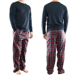 Men's Lounge Pajama Set, 2 Piece Thermal Top with Fleece Pants Sleep Set