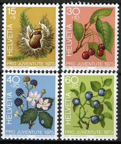 Switzerland 1973, Pro Juventute, Fruits of the Forest set MNH, Mi 1013-16 Cover