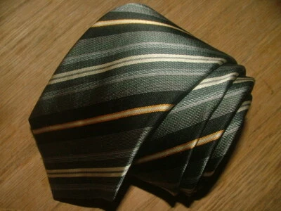 MENS XMI TIE 100% IMPORTED SILK HAND MADE GRAY BLACK STRIPED #0173 - Image 1 of 4