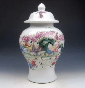 13.25 Inches Porcelain Chinese Kids & Spring Festival Painted LARGE Ginger Jar - Picture 1 of 12