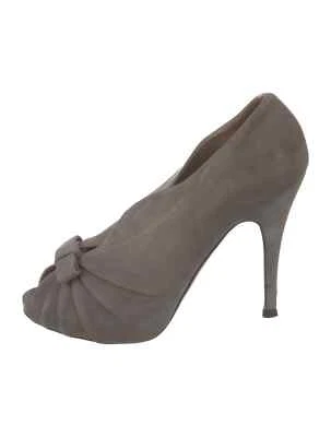 Valentino Pumps Womens 8 Gray Suede Bow Accents Peep-Toes Stiletto Heel Slip on - Image 1 of 4