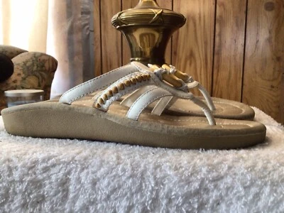 女士地球鞋凉鞋凝胶 2000 码 10 M 皮革木制珠垫 — 第 1/4 张图片