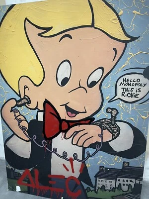 PINTURA EN LIENZO ALEC MONOPOLY FIRMADA SOBRE TABLERO DE ESPUMA Foto 1 de 4