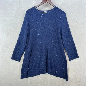 Anne Klein Pullover Damen groß blau Pailletten Strick Tunika Pulli Langarm - Bild 1 von 10