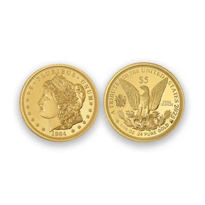 2025 Cook Islands Morgan 5 $ Münze 1/10 oz - 24% Gold - 0,0239 oz AGW - Bild 1 von 1