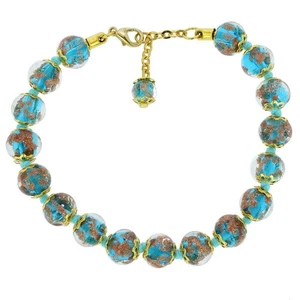 Pulsera de vidrio de Venecia Murano azul agua azul azulada hecha a mano con espájaro italiano - Imagen 1 de 4
