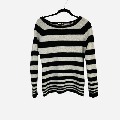 C&C California 100% Cashmere Sweater Large Black Gray Striped Soft Knit Mint! - Image 1 of 4