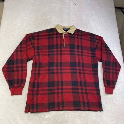 Vintage Nautica Men's Red Black Plaid Long Sleeve Polo Shirt Rugby XL - Image 1 of 4