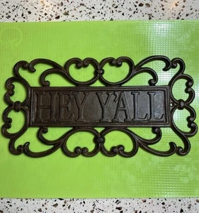 "Hey Ya'll" Cast Iron Plaque /Trivett by Paula Deen 13" × 7" Distressed Brown - Picture 1 of 7