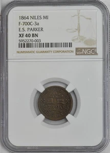 1864 Civil War Token - Store Card E.S. Parker F-700C-3a XF40 NGC 945015-1 - Picture 1 of 5