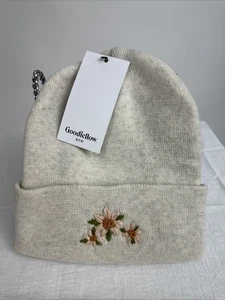 Hand Embroidered Flowers On Oatmeal Color Goodfellow & Co Winter Hat Beanie OS - Picture 1 of 5