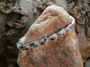 Buffalo Turquoise & Opal Gemstone Sterling Silver 925 Hinged 7.50" Bracelet AK16 - Picture 1 of 13