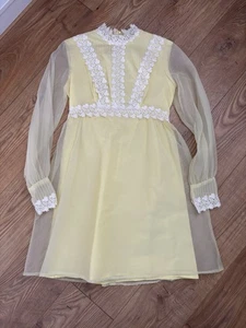 Vintage 60s Yellow Mini Dress UK 8-10 - Picture 1 of 5