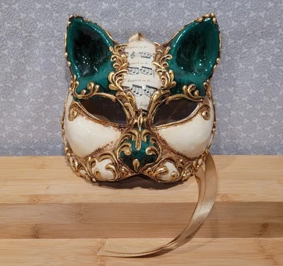 Venice Italy Sole Luna Handmade Cat Paper Mache Italian Masquerade Mask - Image 1 of 4