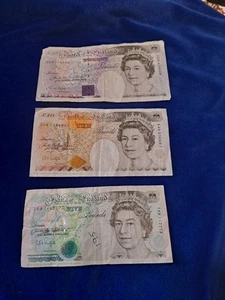 3 Britische Pfund Scheine. 20, 10, 5 zirkuliert - Bild 1 von 2