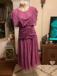 Genuine Vintage 80’s KAE GOULDEN plum Colour Cocktail Dress Midi Length Chiffon - Picture 1 of 11