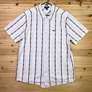 Volcom Shirt Mens XXL White Striped Short Sleeve Button Down Collared Shirt - Picture 1 of 7