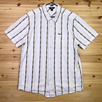 Volcom Shirt Mens XXL White Striped Short Sleeve Button Down Collared Shirt - Image 1 of 4