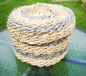 Seagrass Lidded Storage Basket 2 Tone Knitting Tapestry Bathroom Storage - Picture 1 of 7
