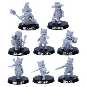 Miniaturas populares de gatos - 8 figuras de fantasía DnD para juegos de rol | Juego de resina de 28 mm sin pintar - Imagen 1 de 7