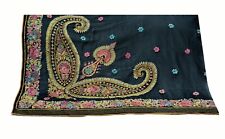 Vintage Black Pure Georgette Silk Hand Embroidered Design Fabric 27"X36" Floral