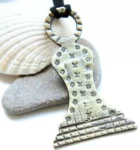 Antiquarian Handmade Bronze Ornament Pendant On Leather Cord - Picture 1 of 5