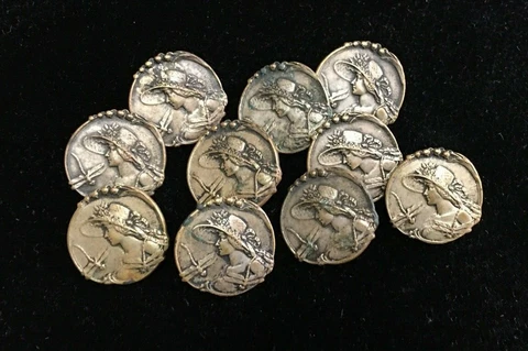 RARE! Set Of 10 Armand Bargas Signed French Buttons Nouveau Lady w/ Dragonfly!!! Cover
