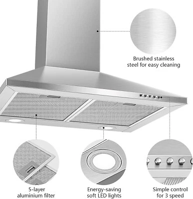 SNDOAS Dunstabzugshaube 60cm, Edelstahl Wandmontage Wandhaube A++ inkl.Aktivkohlefilter